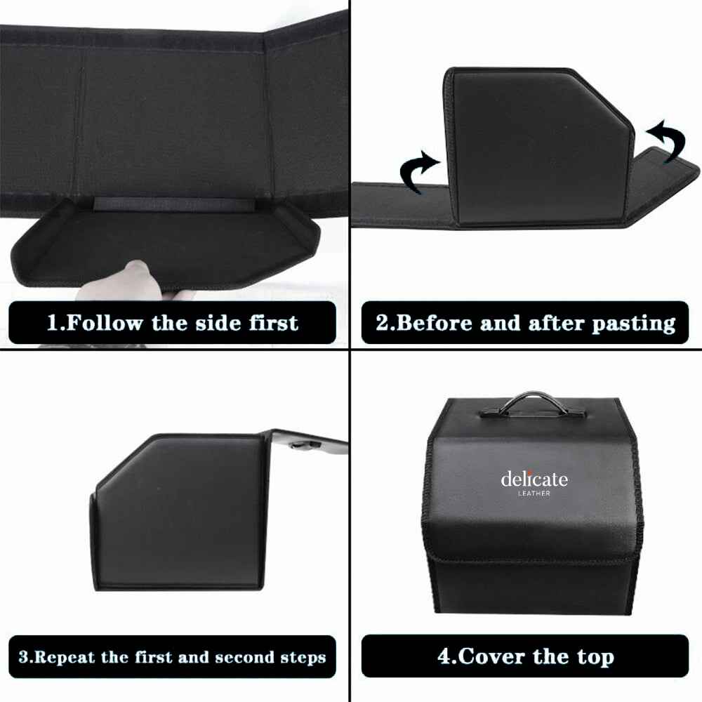 Delicate Leather Foldable Trunk Storage Luggage Organizer Box, Custom For Cars, Portable Car Storage Box Bin SUV Van Cargo Carrier Caddy for Shopping, Camping Picnic, Home Garage, Car Accessories CH12996 - Delicate Leather