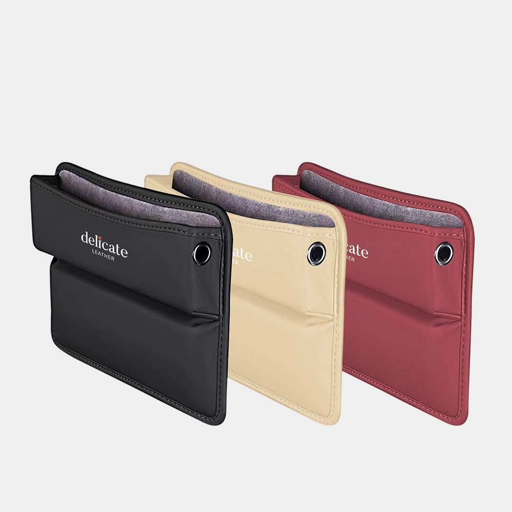Car Seat Gap Filler Organizer, Custom Fit For Your Cars, Multifunctional PU Leather Console Side Pocket Organizer for Cellphones, Cards, Wallets, Keys - Delicate Leather