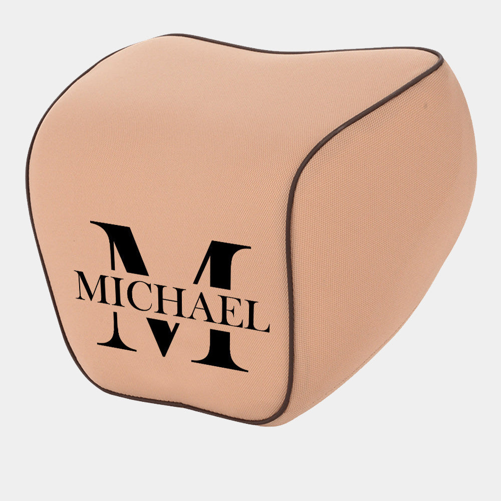 Personalized Name Sign Lumbar Support Cushion for Car and Headrest Neck Pillow Kit, Ergonomically Design for Car Seat, Gift For Father's Day 2025, Gift For Dad - Delicate Leather