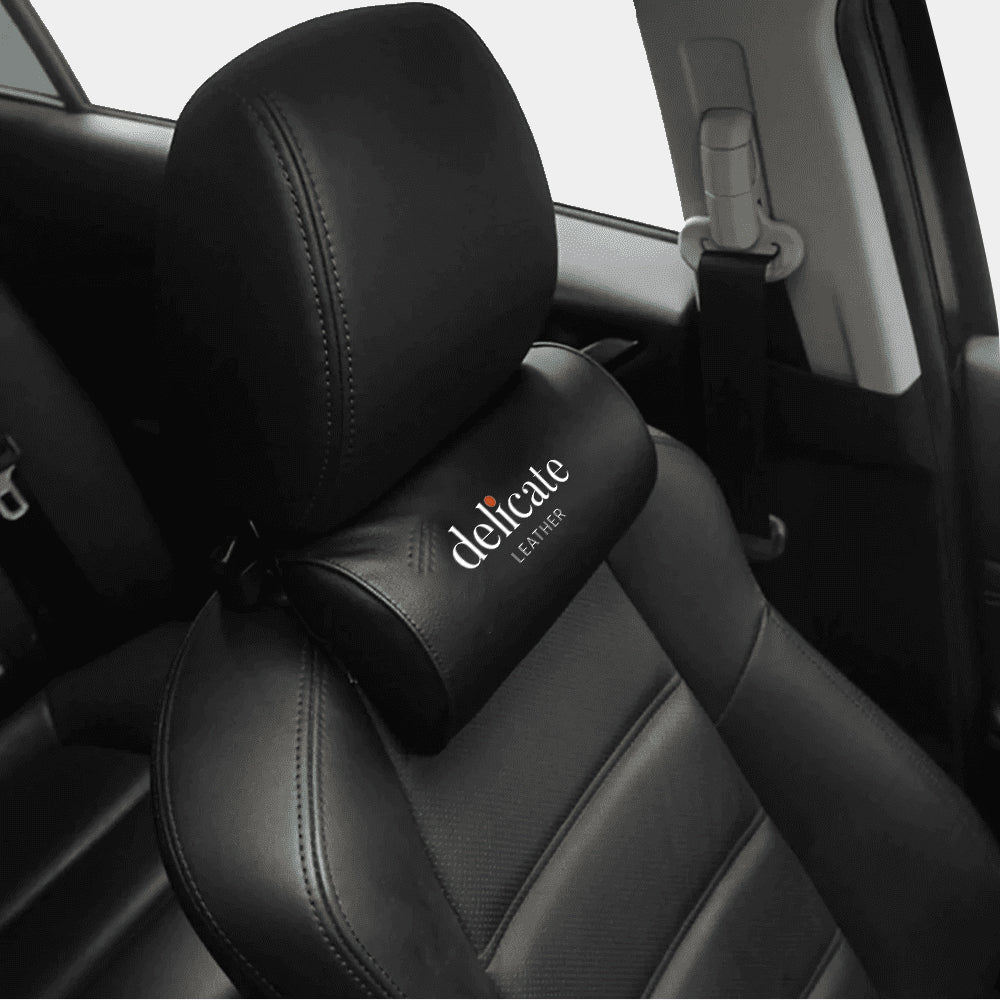 Custom Text and Logo Neck Pillow, Fit with all car, Car Seat Headrest Neck Rest Cushion for Driving Seat Auto Head Rest Neck Support - Delicate Leather
