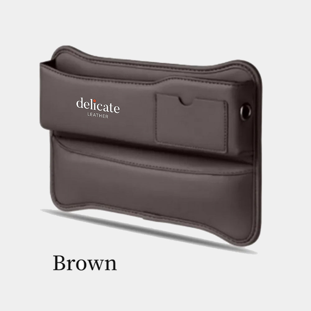 Car Seat Gap Filler Organizer, Custom For Your Cars, Multifunctional PU Leather Console Side Pocket Organizer for Cellphones, Cards, Wallets, Keys - Delicate Leather