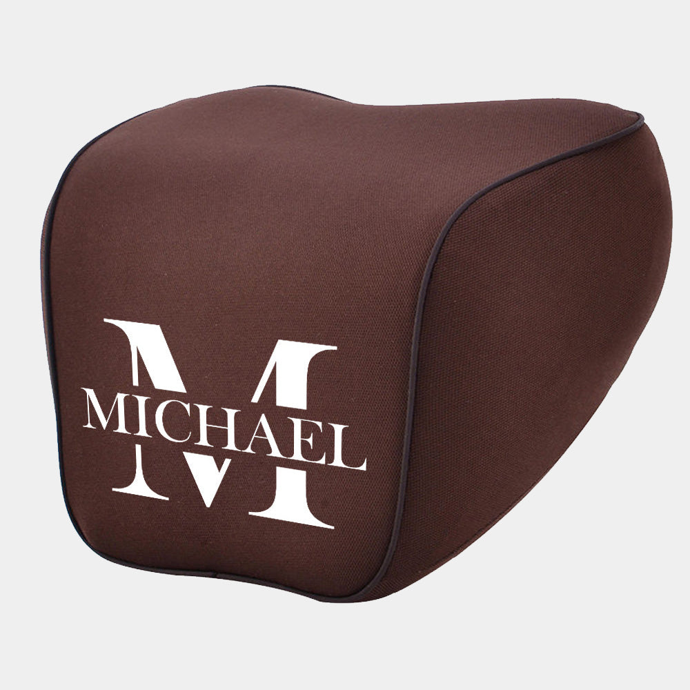 Personalized Name Sign Lumbar Support Cushion for Car and Headrest Neck Pillow Kit, Ergonomically Design for Car Seat, Gift For Father's Day 2025, Gift For Dad - Delicate Leather