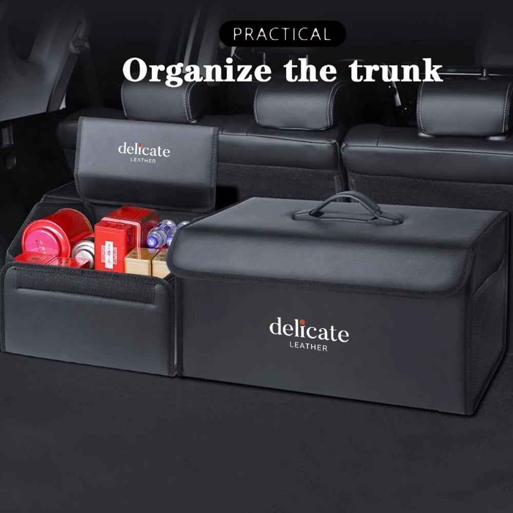 Delicate Leather Foldable Trunk Storage Luggage Organizer Box, Custom For Cars, Portable Car Storage Box Bin SUV Van Cargo Carrier Caddy for Shopping, Camping Picnic, Home Garage, Car Accessories CH12996 - Delicate Leather