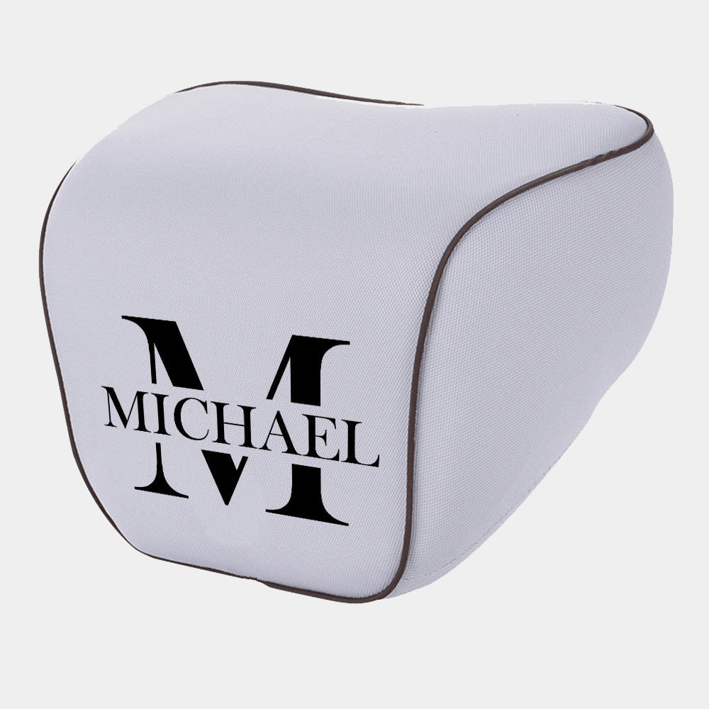 Personalized Name Sign Lumbar Support Cushion for Car and Headrest Neck Pillow Kit, Ergonomically Design for Car Seat, Gift For Father's Day 2025, Gift For Dad - Delicate Leather