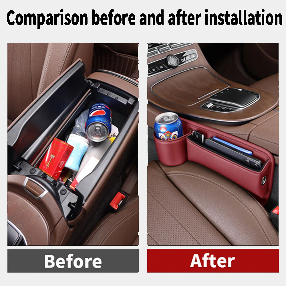 Car Seat Gap Filler Organizer, Custom Fit For Your Cars, Multifunctional PU Leather Console Side Pocket Organizer for Cellphones, Cards, Wallets, Keys