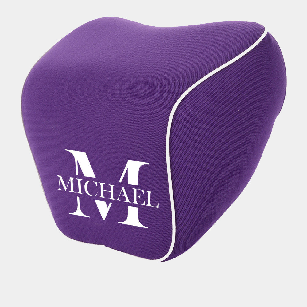 Personalized Name Sign Lumbar Support Cushion for Car and Headrest Neck Pillow Kit, Ergonomically Design for Car Seat, Gift For Father's Day 2025, Gift For Dad - Delicate Leather