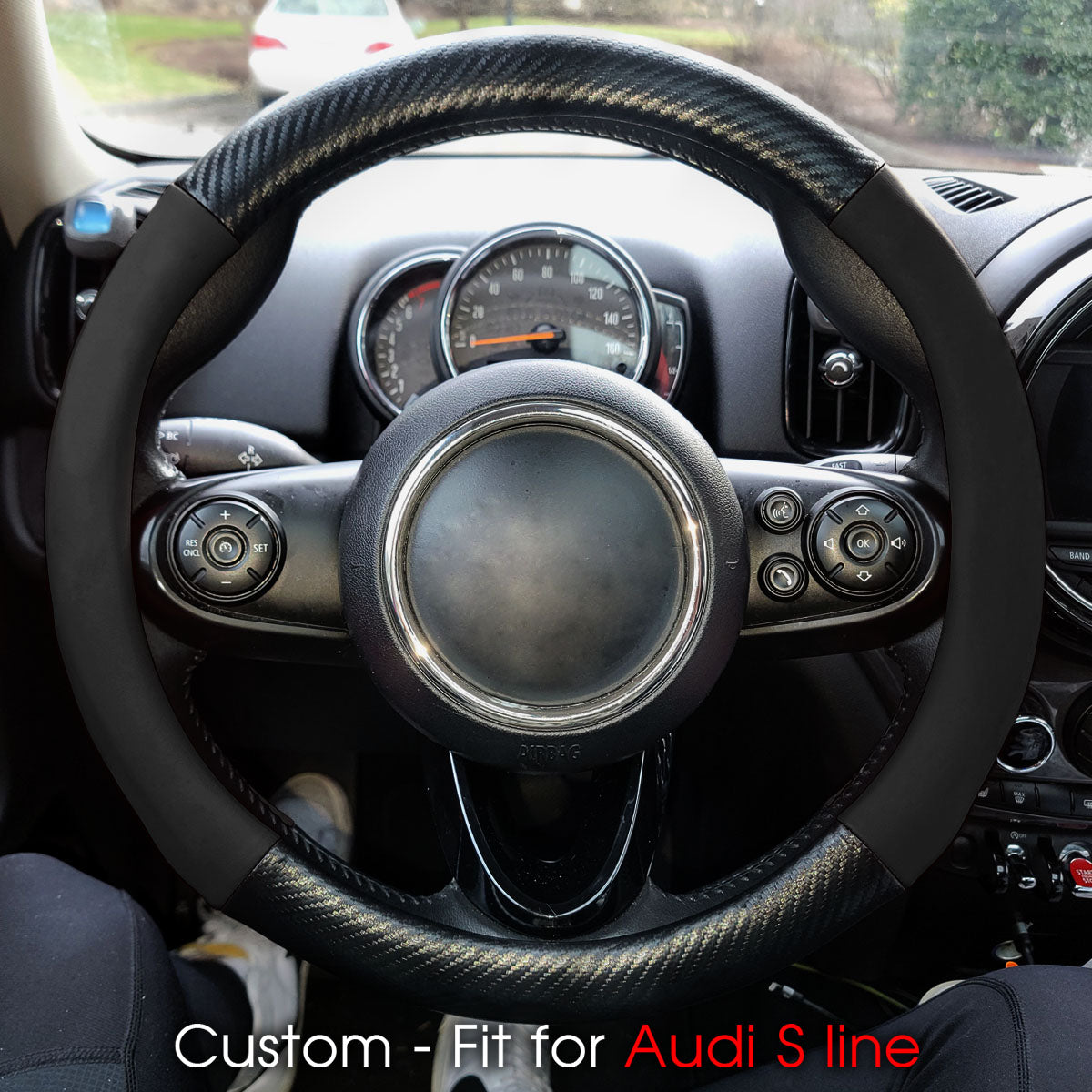 Delicate Leather Steering Wheel Cover – Custom-Fit for Audi S line, 3D Carbon Fiber Texture Sport Style, Non-Slip Leather Grip for Interior Upgrade - Delicate Leather