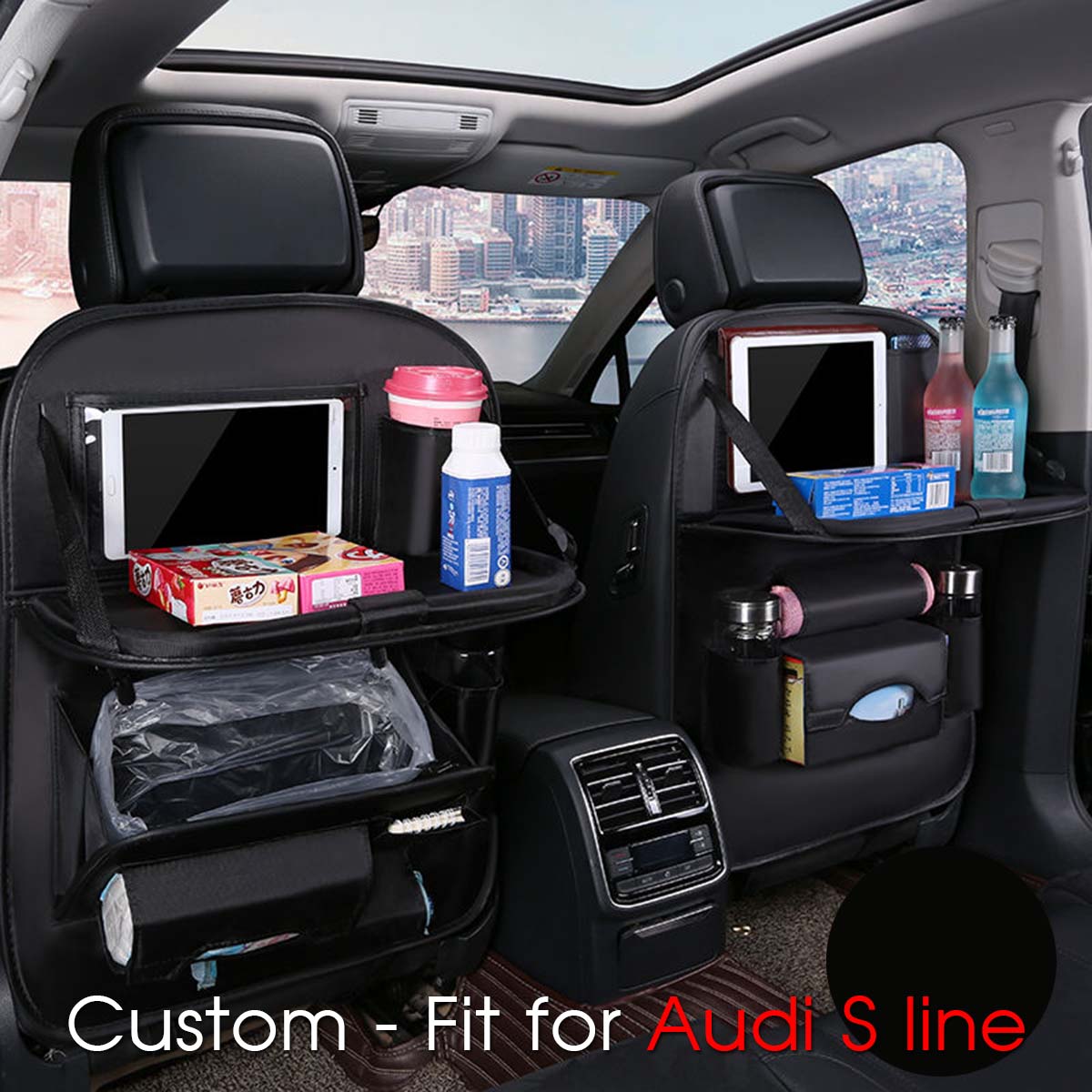 Backseat Organizer With Tablet Holder PU Leather, Custom-Fit For Car, Car Seat Back Protectors Kick With Foldable Table Tray Car Seat Organizer DLVE240 - Delicate Leather
