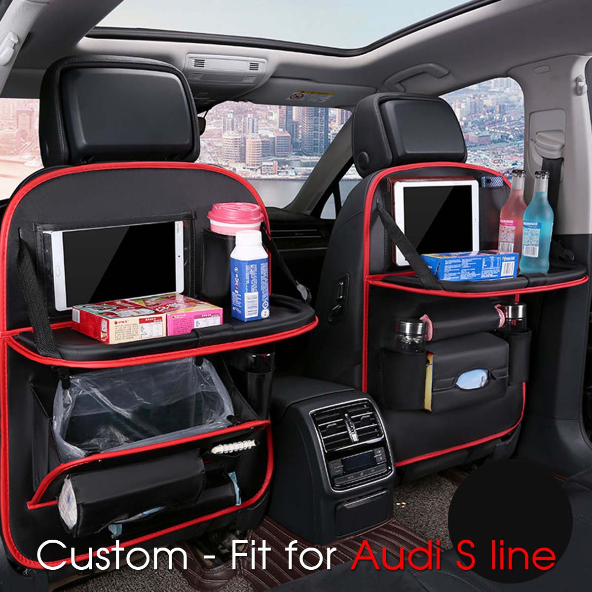 Backseat Organizer With Tablet Holder PU Leather, Custom-Fit For Car, Car Seat Back Protectors Kick With Foldable Table Tray Car Seat Organizer DLVE240 - Delicate Leather