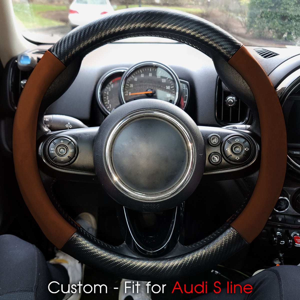 Delicate Leather Steering Wheel Cover – Custom-Fit for Audi S line, 3D Carbon Fiber Texture Sport Style, Non-Slip Leather Grip for Interior Upgrade - Delicate Leather