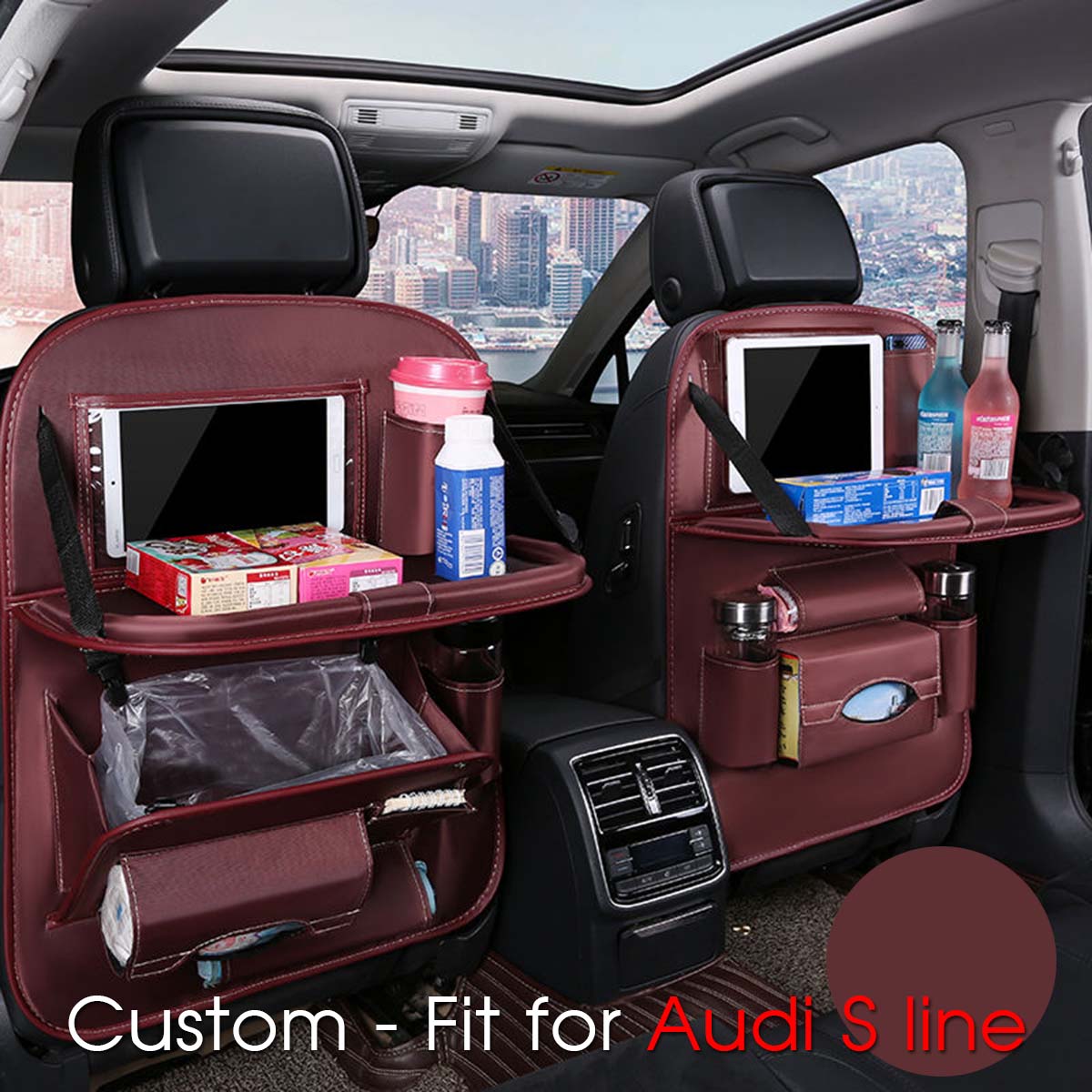 Backseat Organizer With Tablet Holder PU Leather, Custom-Fit For Car, Car Seat Back Protectors Kick With Foldable Table Tray Car Seat Organizer DLVE240 - Delicate Leather