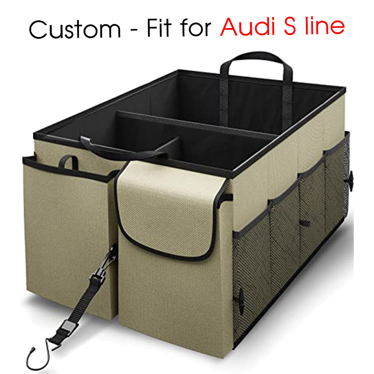 Car Trunk Organizer - Collapsible, Custom-Fit For Audi S line, Multi-Compartment Automotive SUV Car Organizer for Storage w/ Adjustable Straps - Car Accessories for Women and Men DLVE232 - Delicate Leather
