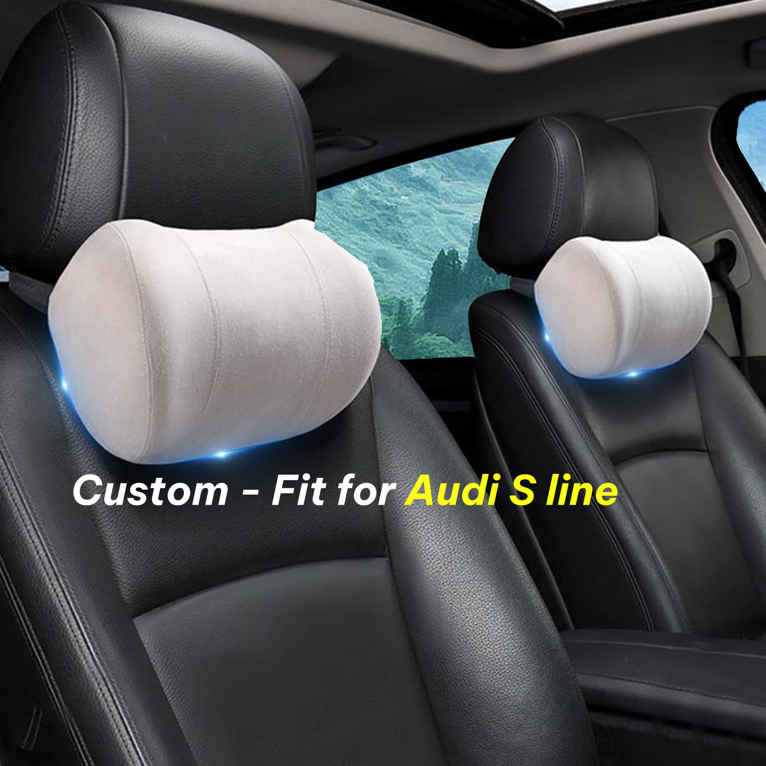 Car Headrest (2 PCS), Custom-Fit For Audi S line, Update Version Premium Memory Foam Car Neck Pillow DLVE227 - Delicate Leather