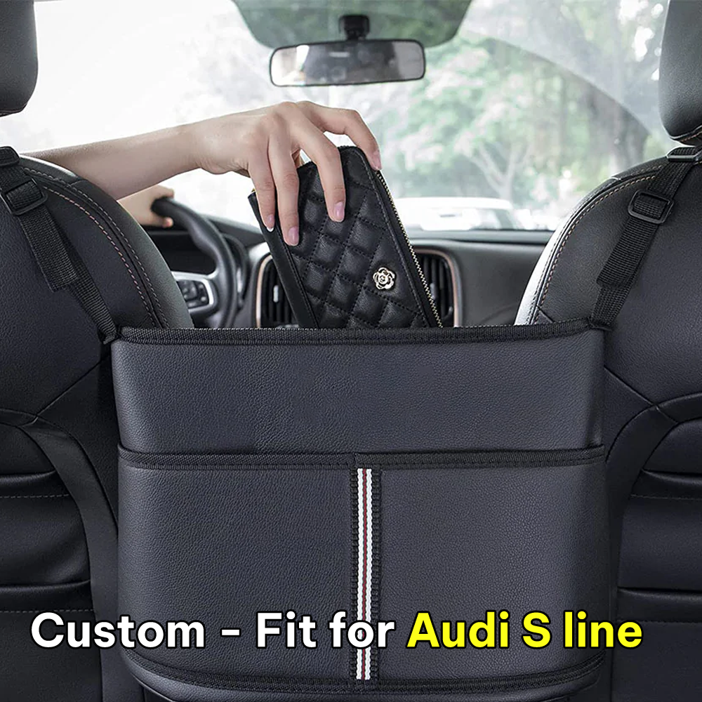 Car Purse Holder for Car Handbag Holder Between Seats Premium PU Leather, Custom Fit For Audi S line, Hanging Car Purse Storage Pocket Back Seat Pet Barrier DLVE223 - Delicate Leather