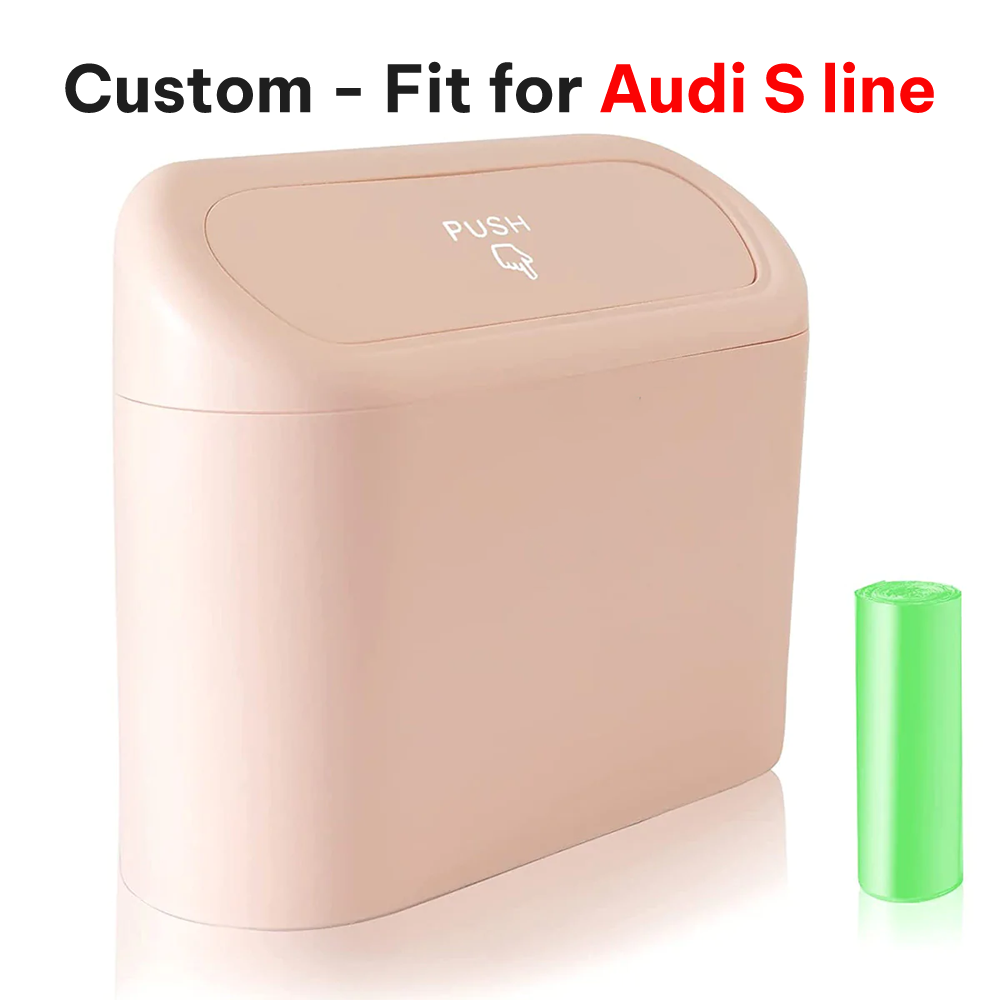 Delicate Leather Car Trash Can with Lid – Custom-Fit for Audi S line, Mini Waterproof Garbage Bin with Trash Bags, Cute Car Organizer for Storage & Waste - Delicate Leather