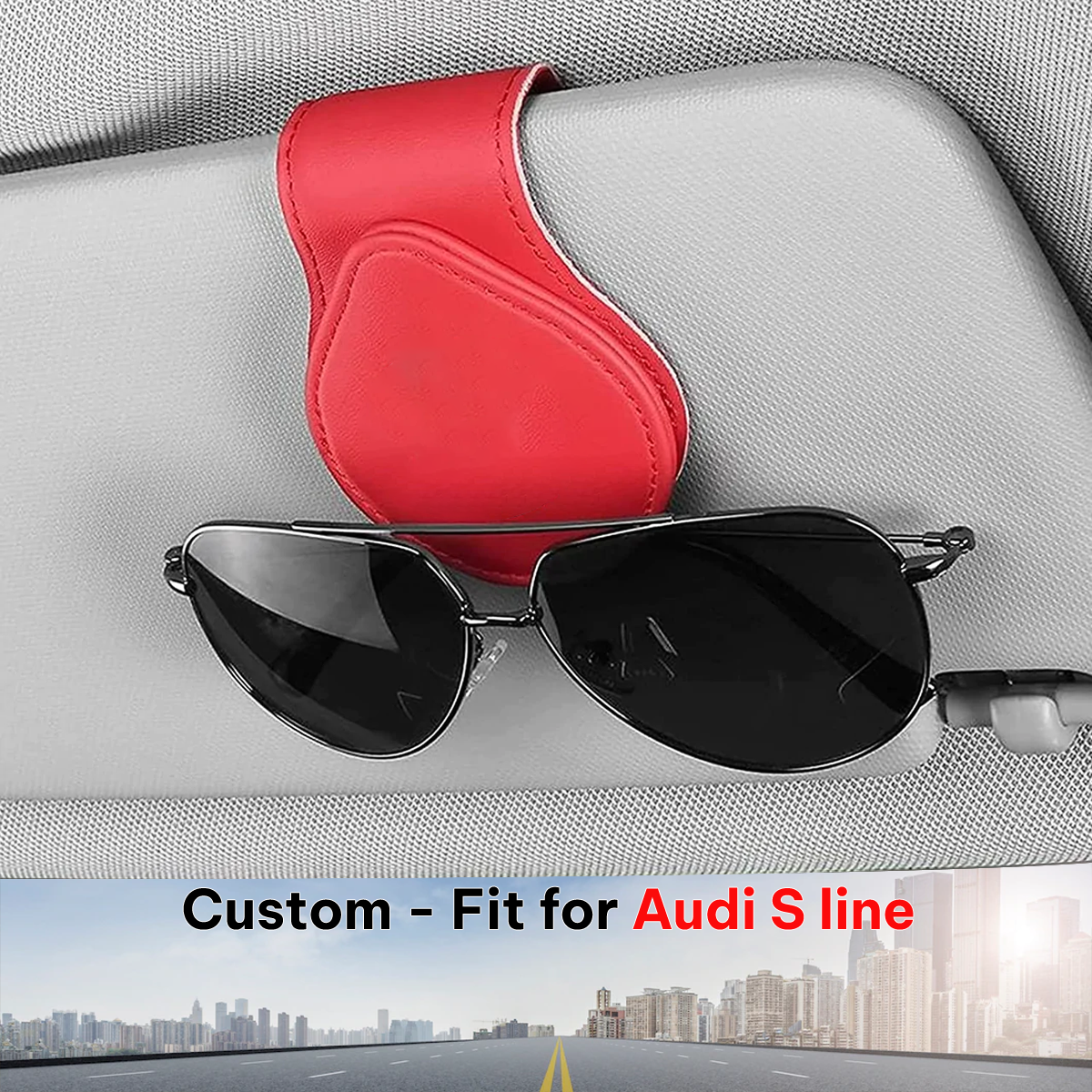 Car Sunglasses Holder, Custom-Fit For Audi S line, Magnetic Leather Glasses Frame 2024 Update DLVE230 - Delicate Leather