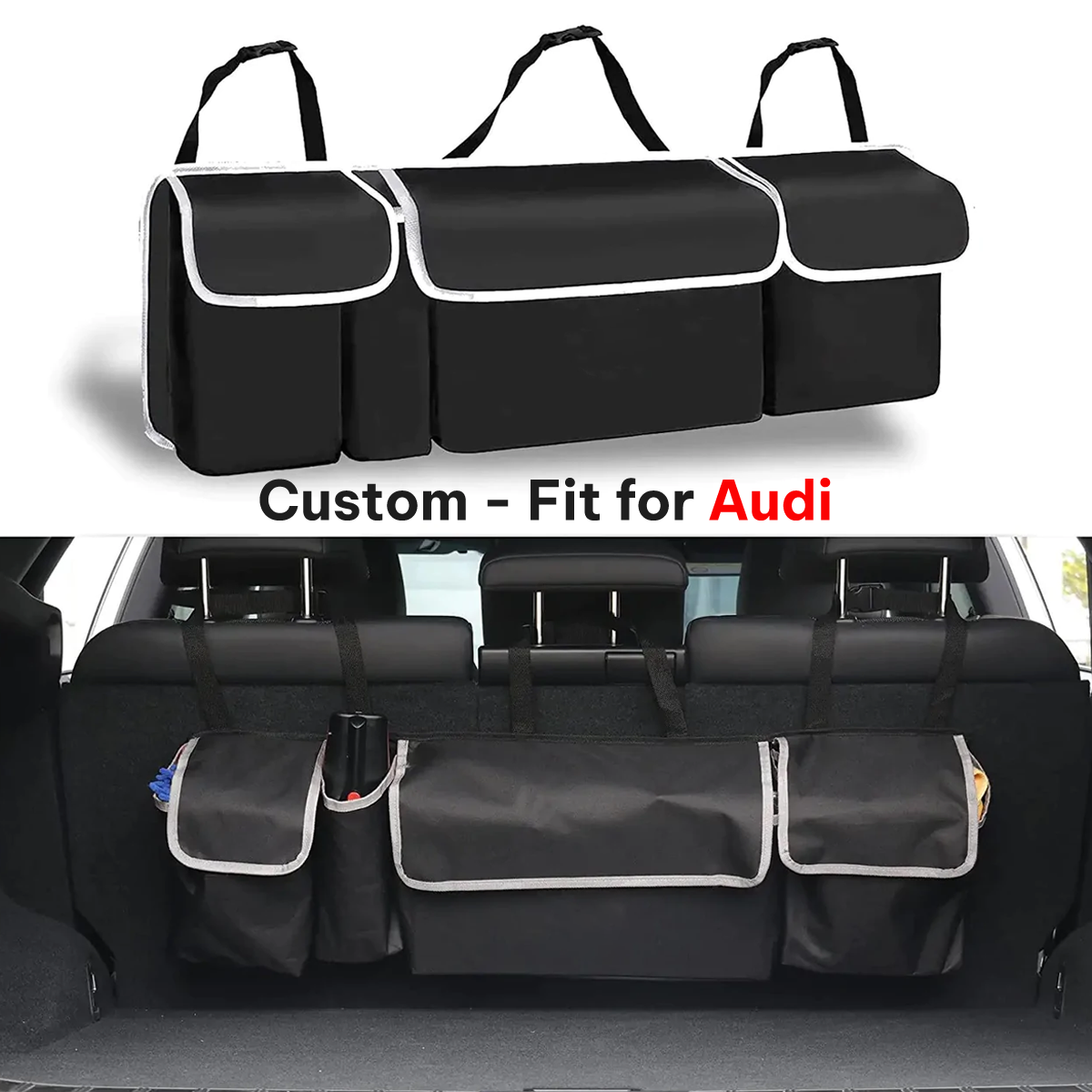 Car Trunk Hanging Organizer, Custom-Fit For Audi, Foldable Car Trunk Organizer Maximizing Your Trunk Space DLRA239 - Delicate Leather