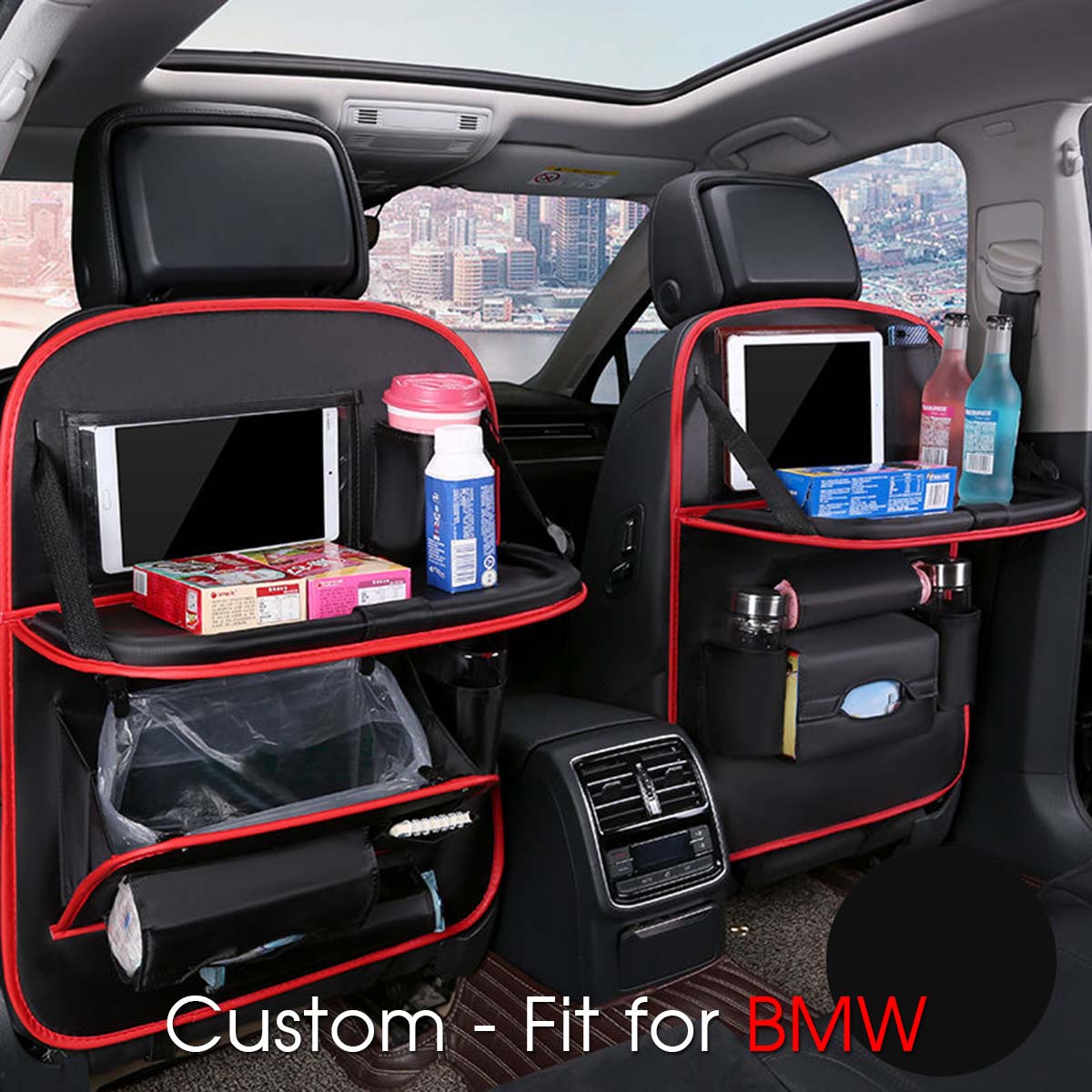 Backseat Organizer With Tablet Holder PU Leather, Custom-Fit For Car, Car Seat Back Protectors Kick With Foldable Table Tray Car Seat Organizer DLKX240 - Delicate Leather