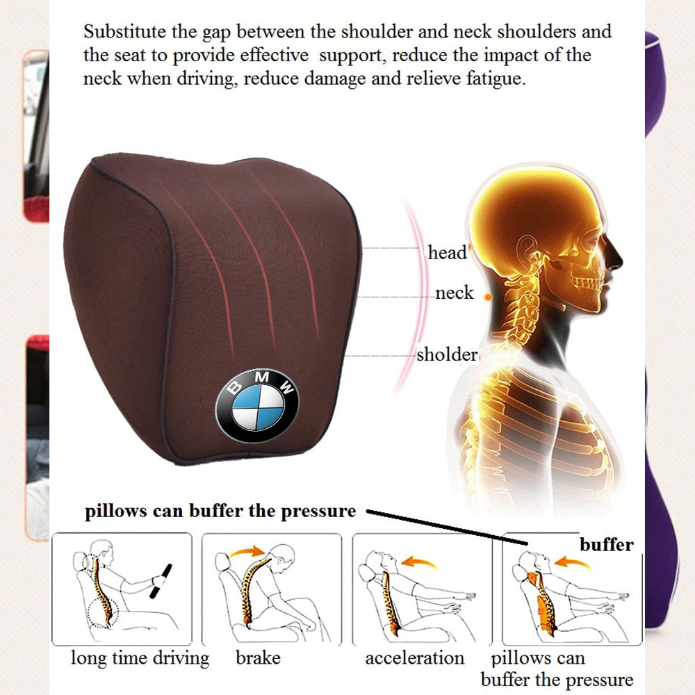 Lumbar Support Cushion for Car and Headrest Neck Pillow Kit, Custom For Cars, Ergonomically Design for Car Seat, Car Accessories KX13983 - Delicate Leather