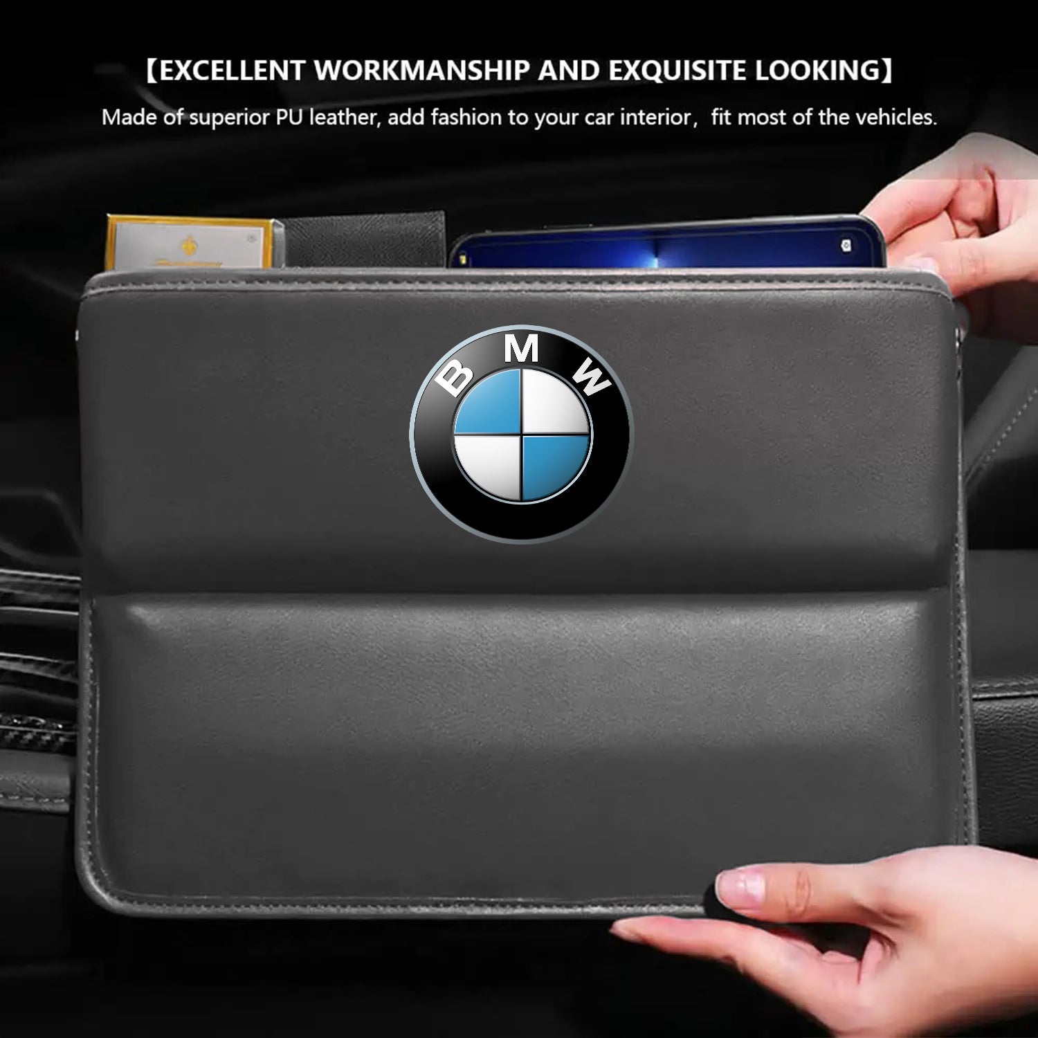 Car Seat Gap Filler Organizer, Custom For Your Cars, Multifunctional PU Leather Console Side Pocket Organizer for Cellphones, Cards, Wallets, Keys - Delicate Leather