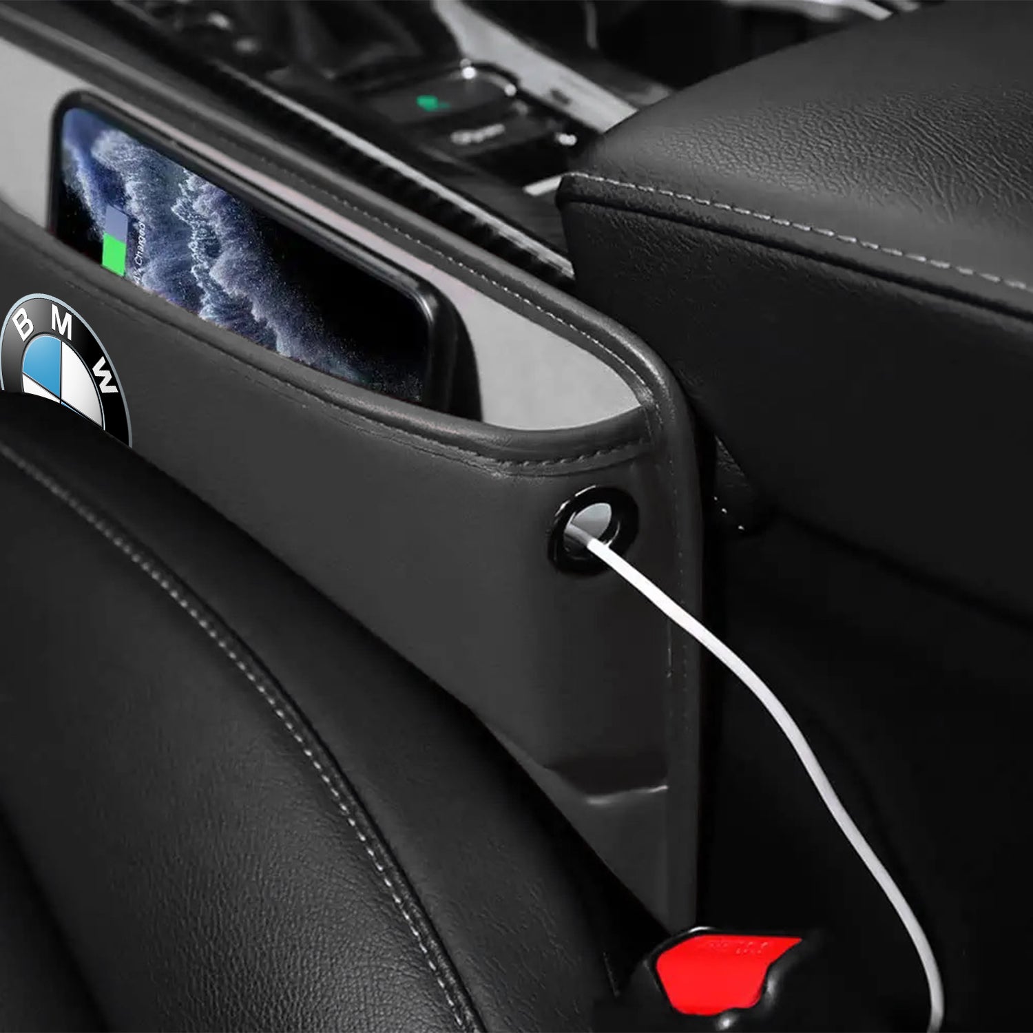 Car Seat Gap Filler Organizer, Custom For Your Cars, Multifunctional PU Leather Console Side Pocket Organizer for Cellphones, Cards, Wallets, Keys - Delicate Leather