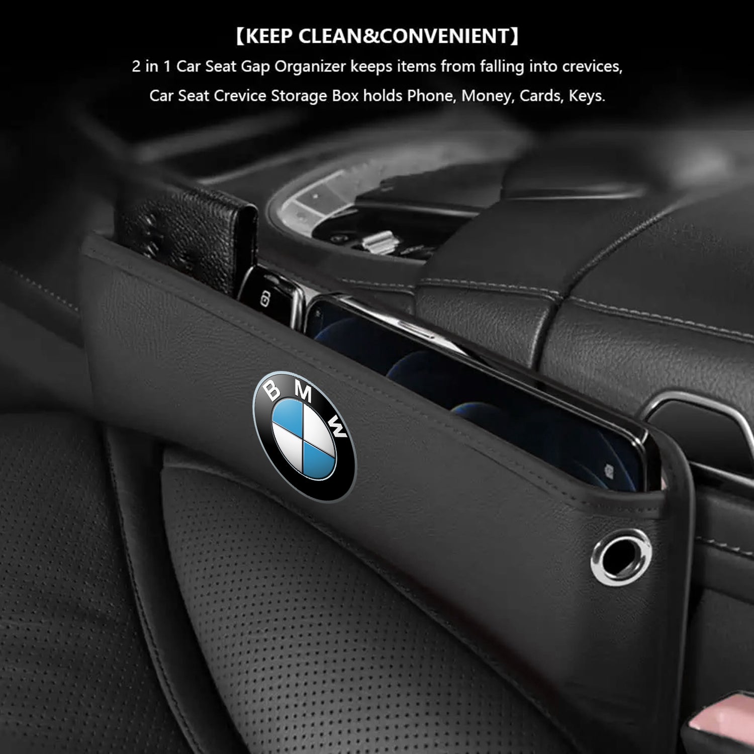 Car Seat Gap Filler Organizer, Custom For Your Cars, Multifunctional PU Leather Console Side Pocket Organizer for Cellphones, Cards, Wallets, Keys - Delicate Leather