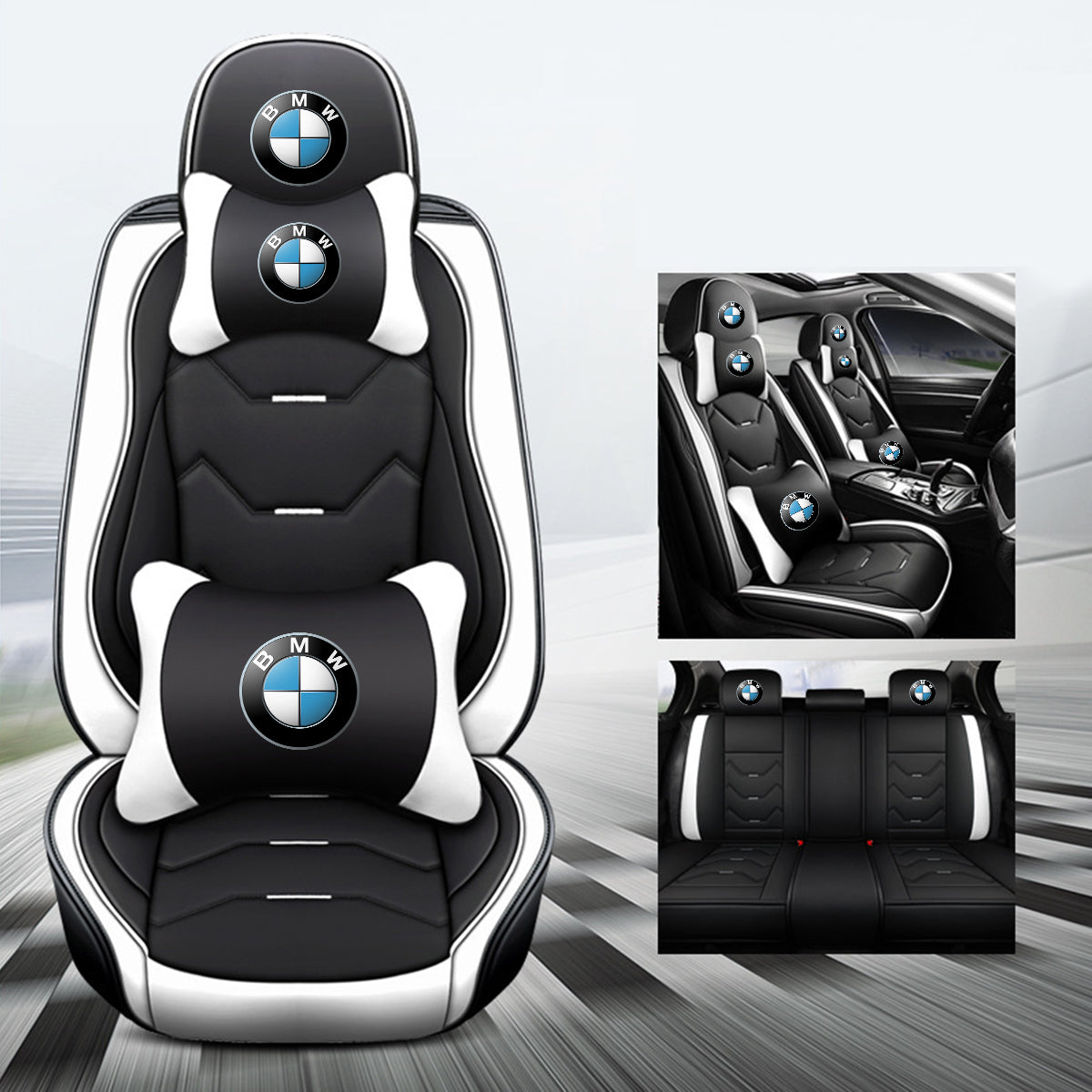 Premium BMW Leather Car Seat Covers Full Set for Sedans SUVs