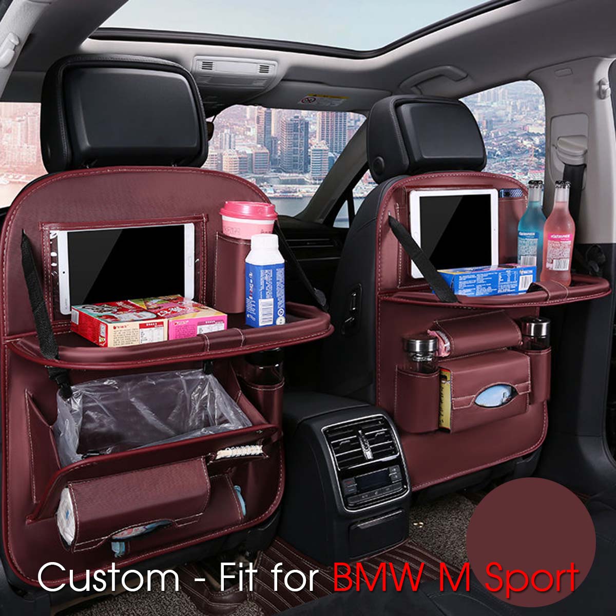 Backseat Organizer With Tablet Holder PU Leather, Custom Fit For Your Cars, Backseat Car Organizer, Car Seat Back Protectors Kick With Foldable Table Tray Car Seat Organizer, Car Accessories KO15987 - Delicate Leather