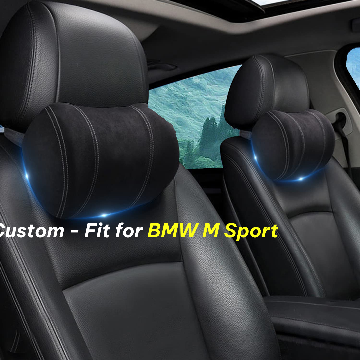 Car Headrest (2 PCS), Custom-Fit For BMW M Sport, Update Version Premium Memory Foam Car Neck Pillow DLKO227 - Delicate Leather