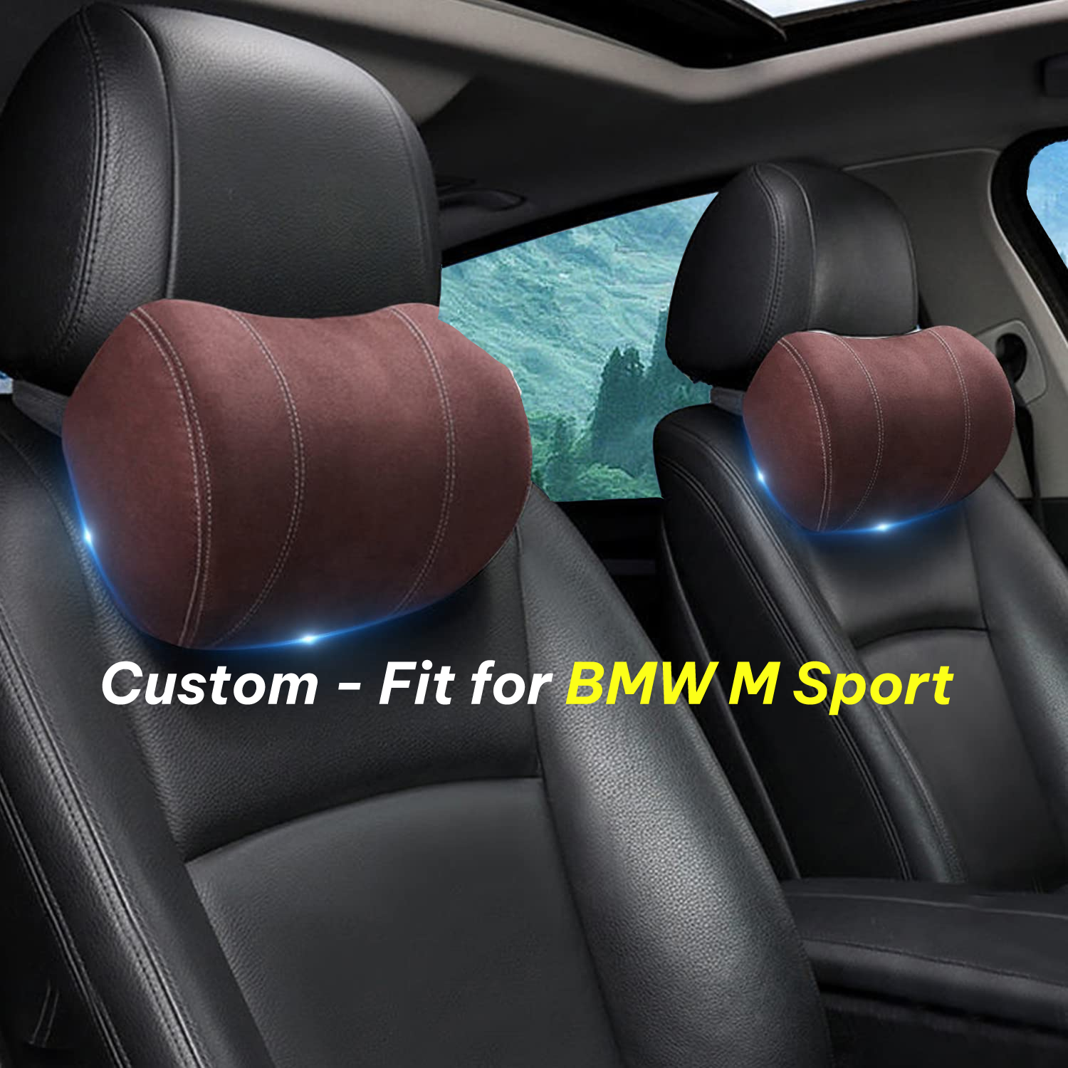 Car Headrest (2 PCS), Custom-Fit For BMW M Sport, Update Version Premium Memory Foam Car Neck Pillow DLKO227 - Delicate Leather