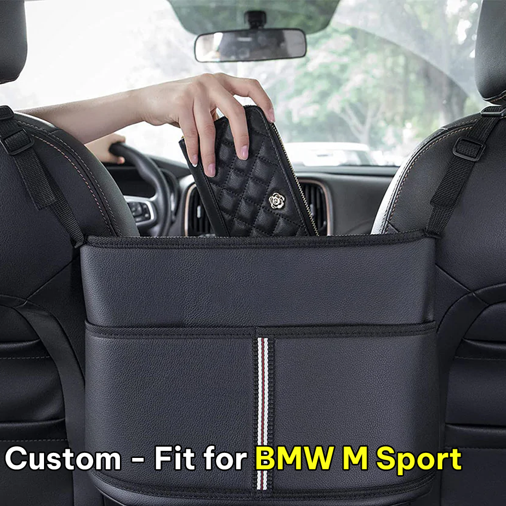 Car Purse Holder for Car Handbag Holder Between Seats Premium PU Leather, Custom Fit For BMW M Sport, Hanging Car Purse Storage Pocket Back Seat Pet Barrier DLKO223 - Delicate Leather