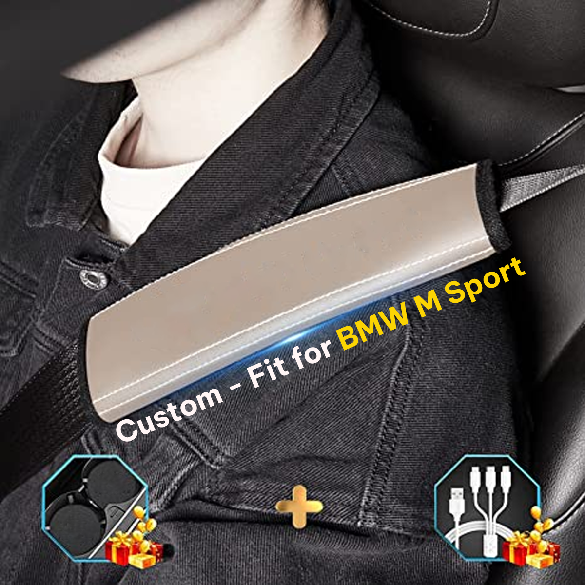 Car Seat Belt Covers (2PCS), Custom Fit For BMW M Sport, Microfiber Leather Seat Belt Shoulder Pads for More Comfortable Driving, Car Accessories KO13994 - Delicate Leather