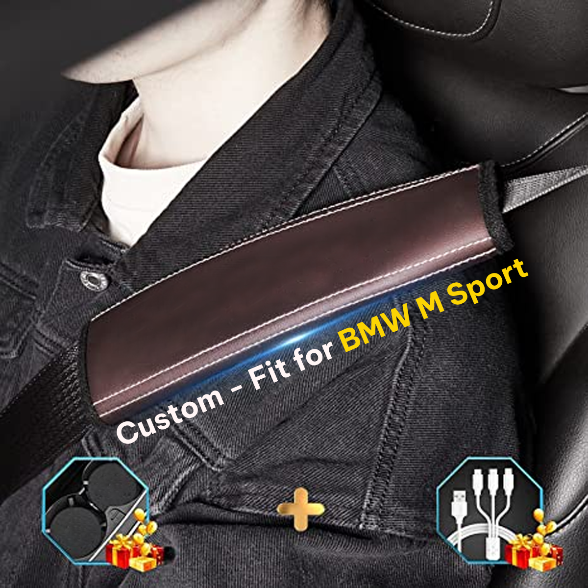 Car Seat Belt Covers (2PCS), Custom Fit For BMW M Sport, Microfiber Leather Seat Belt Shoulder Pads for More Comfortable Driving, Car Accessories KO13994 - Delicate Leather