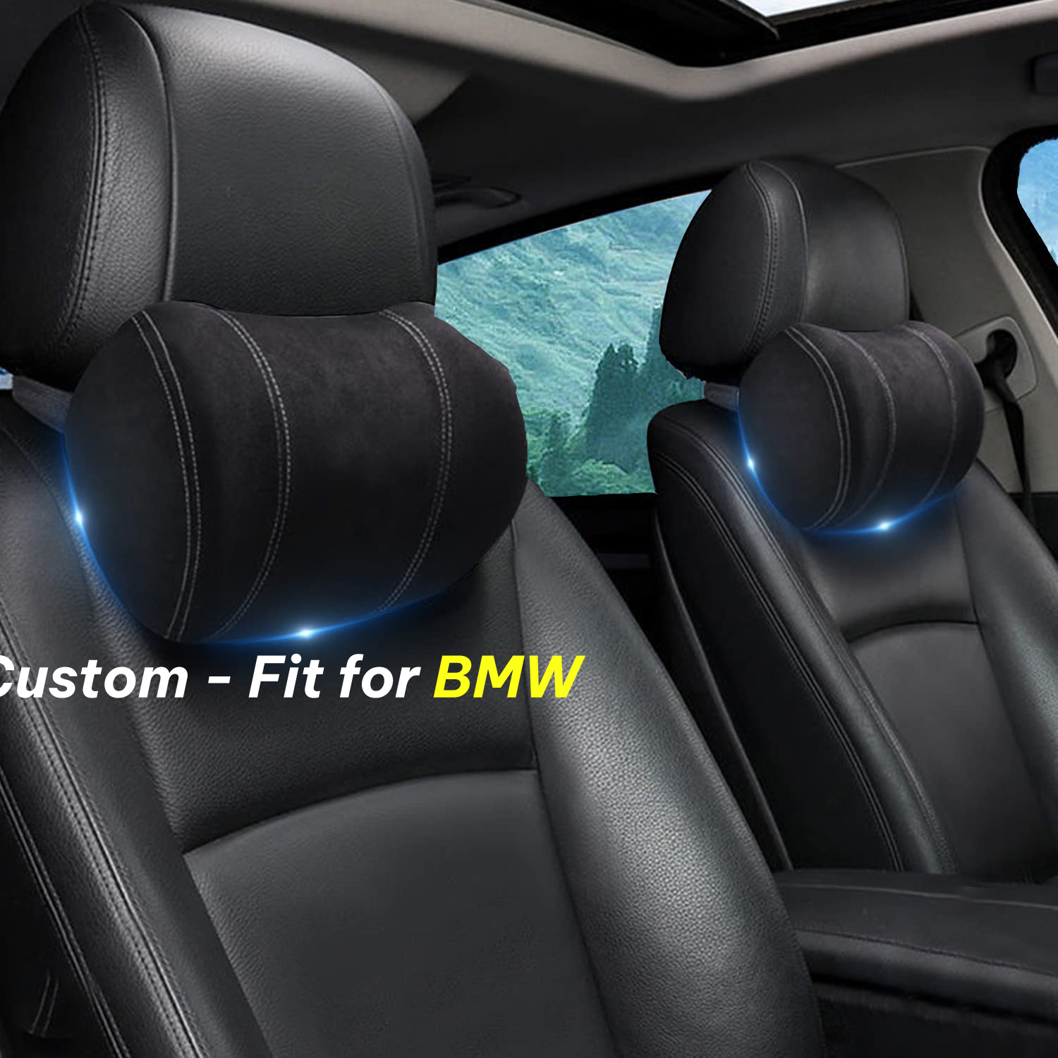 Car Headrest (2 PCS), Custom-Fit For BMW, Update Version Premium Memory Foam Car Neck Pillow DLKX227 - Delicate Leather