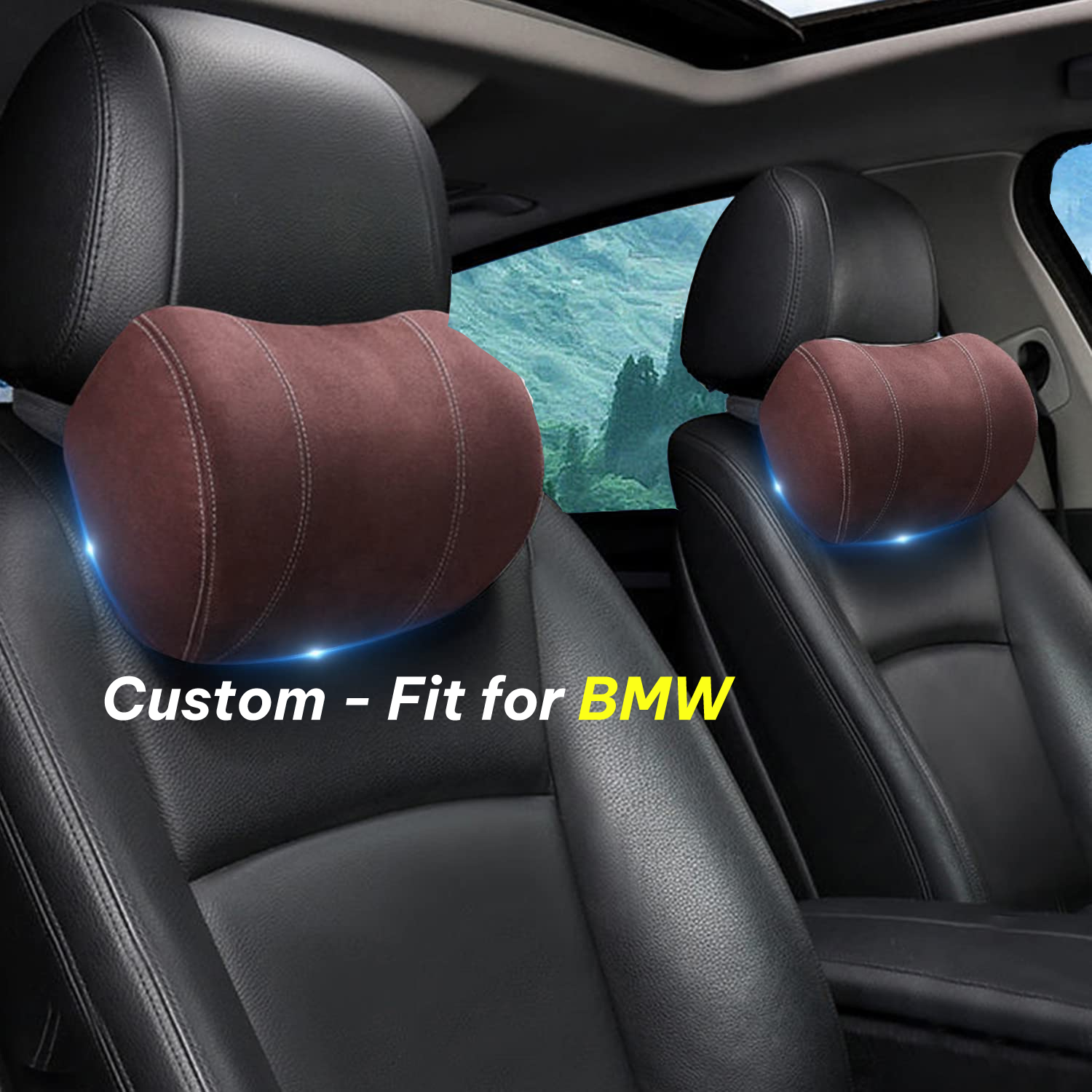 Car Headrest (2 PCS), Custom-Fit For BMW, Update Version Premium Memory Foam Car Neck Pillow DLKX227 - Delicate Leather