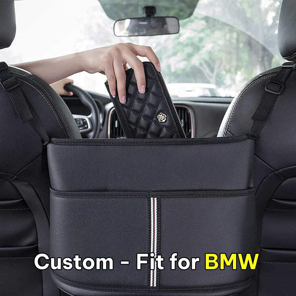 Car Purse Holder for Car Handbag Holder Between Seats Premium PU Leather, Custom Fit For BMW, Hanging Car Purse Storage Pocket Back Seat Pet Barrier DLKX223 - Delicate Leather