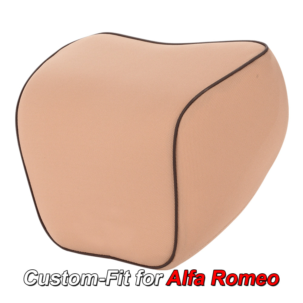 Lumbar Support Cushion for Car and Headrest Neck Pillow Kit, Custom-Fit For Alfa Romeo, Ergonomically Design for Car Seat, Car Accessories DLAR254 - Delicate Leather