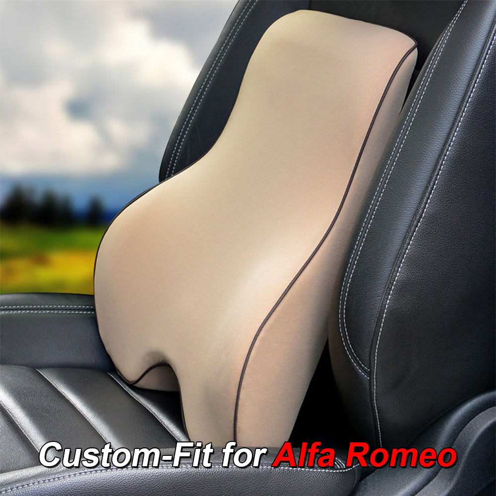 Lumbar Support Cushion for Car and Headrest Neck Pillow Kit, Custom-Fit For Alfa Romeo, Ergonomically Design for Car Seat, Car Accessories DLAR254 - Delicate Leather