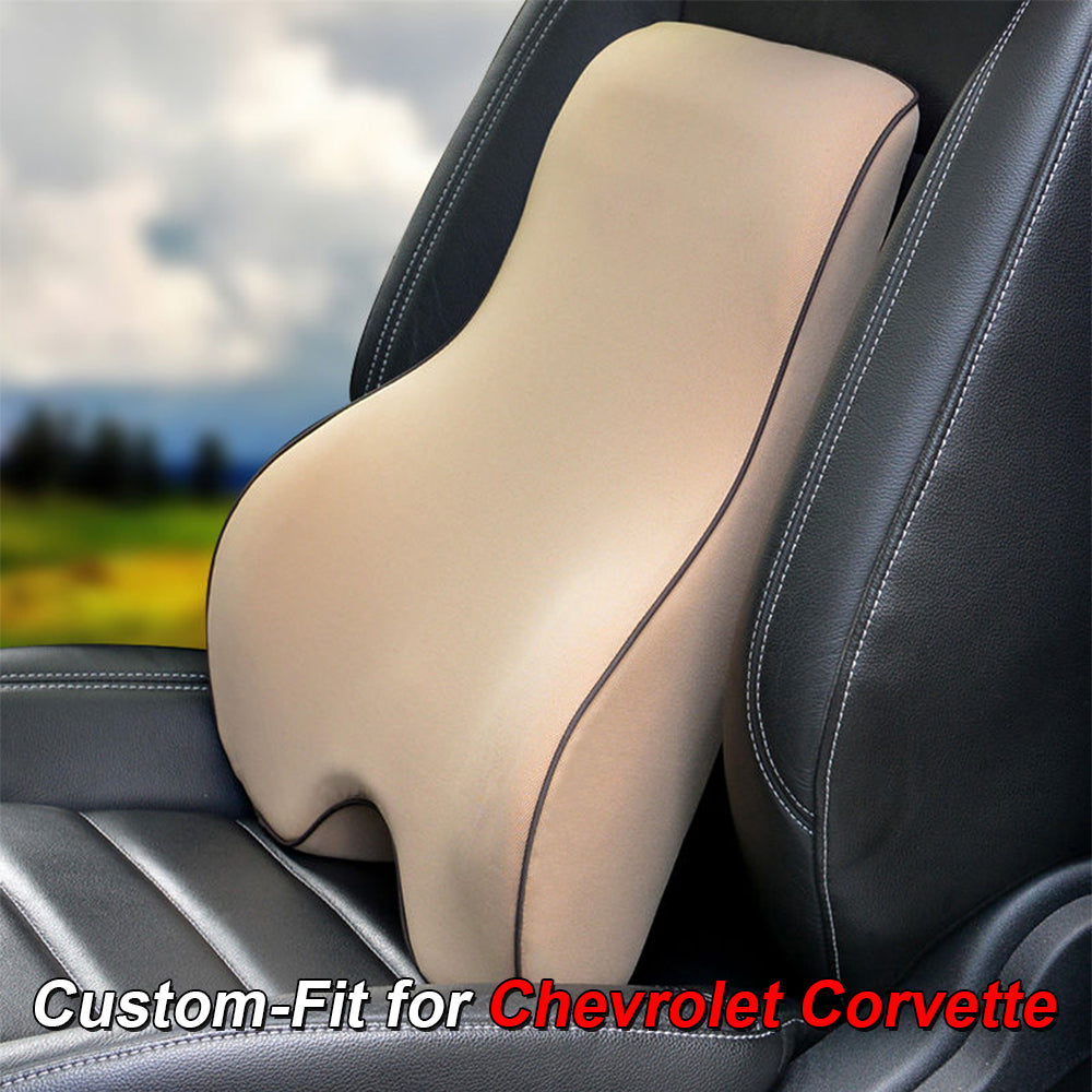 Lumbar Support Cushion for Car and Headrest Neck Pillow Kit, Custom-Fit For Chevrolet Corvette, Ergonomically Design for Car Seat, Car Accessories DLCC254 - Delicate Leather