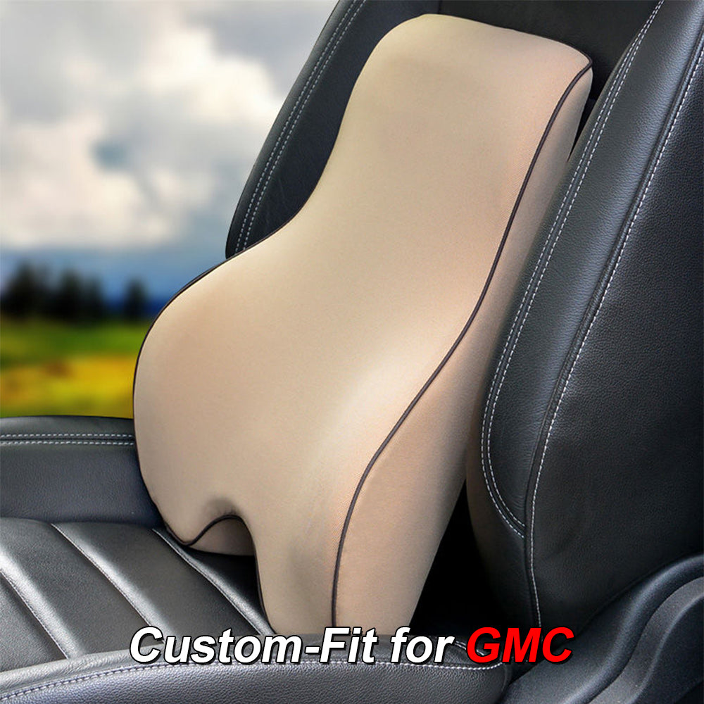 Lumbar Support Cushion for Car and Headrest Neck Pillow Kit, Custom-Fit For GMC, Ergonomically Design for Car Seat, Car Accessories DLWQ254 - Delicate Leather