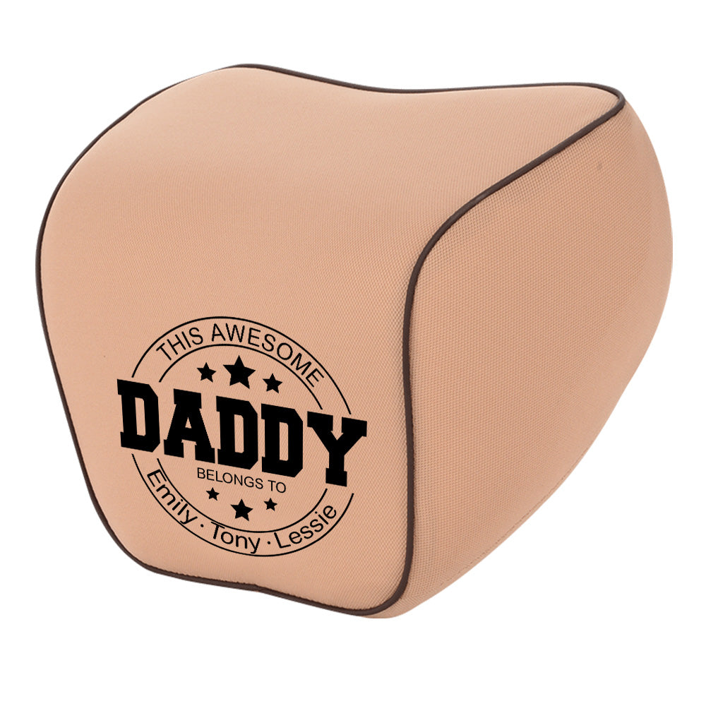 Personalized Lumbar Support Cushion for Car and Headrest Neck Pillow Kit, Happy Father's Day, Custom For Cars, Ergonomically Design for Car Seat, Car Accessories, Gift for Daddy - Delicate Leather
