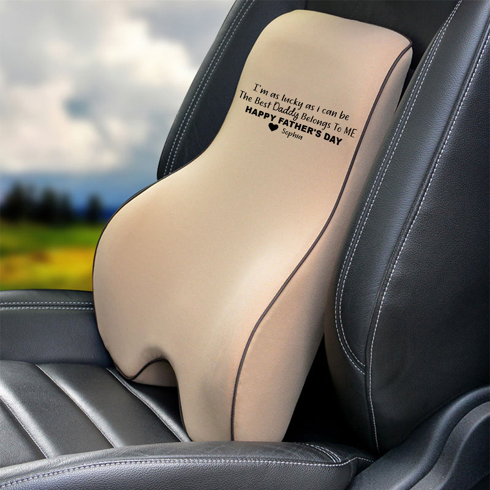 Personalized Lumbar Support Cushion for Car and Headrest Neck Pillow Kit, Happy Father's Day, Custom For Cars, Ergonomically Design for Car Seat, Car Accessories, Gift for Daddy - Delicate Leather
