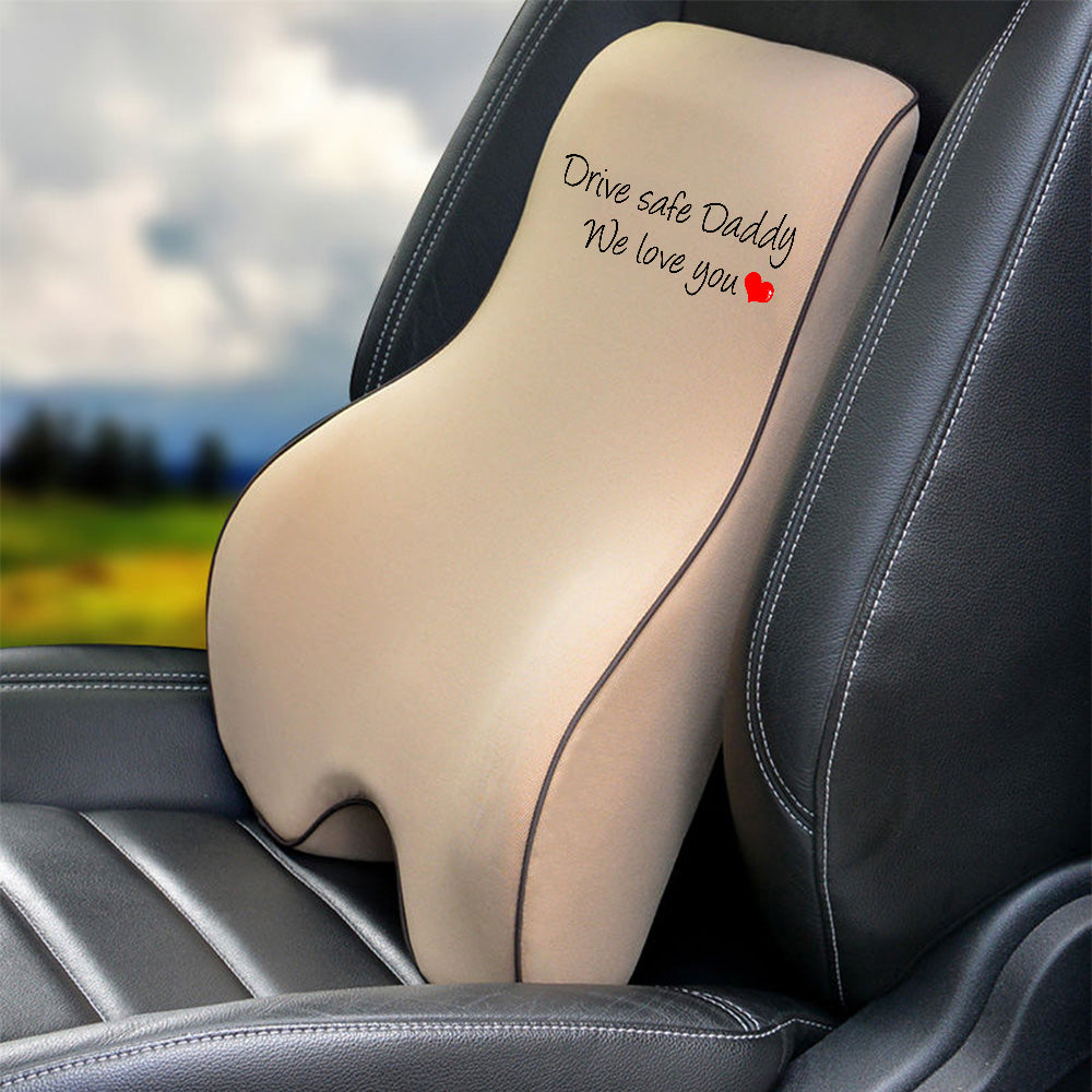Lumbar Support Cushion for Car and Headrest Neck Pillow Kit, Drive Safe Daddy, Custom For Cars, Ergonomically Design for Car Seat, Car Accessories, Gift for Daddy - Delicate Leather