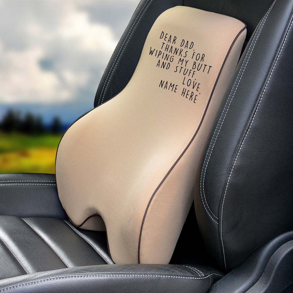 Personalized Lumbar Support Cushion for Car and Headrest Neck Pillow Kit, Happy Father's Day, Custom For Cars, Ergonomically Design for Car Seat, Car Accessories, Gift for Daddy - Delicate Leather