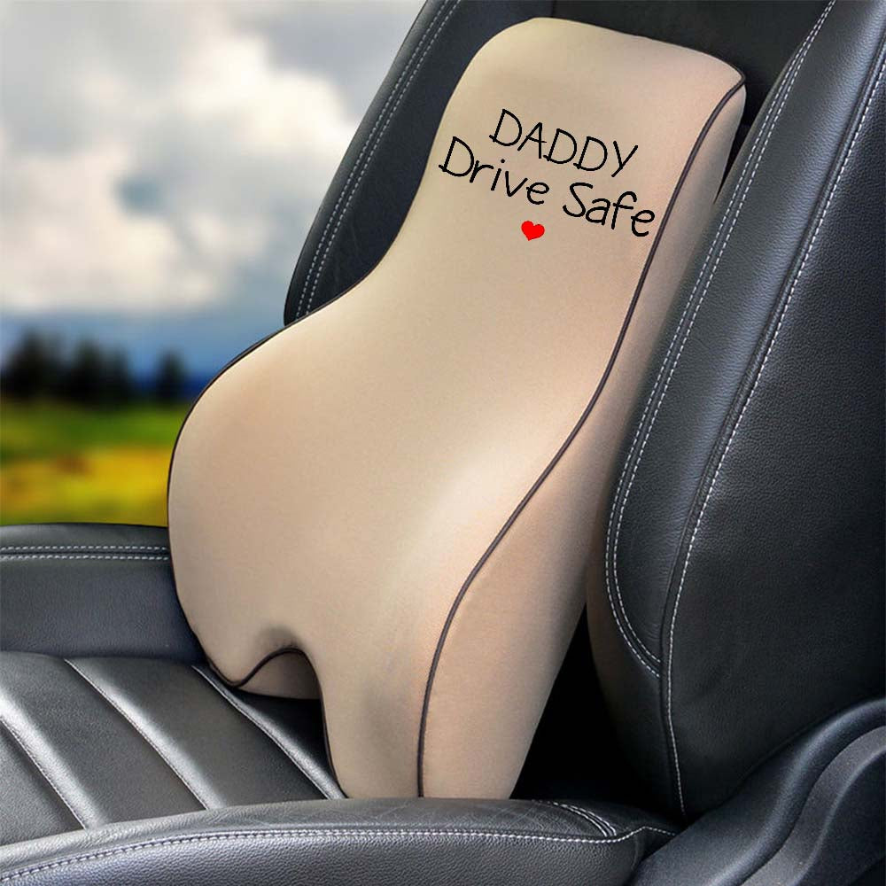 Lumbar Support Cushion for Car and Headrest Neck Pillow Kit, Daddy Drive Safe, Custom For Cars, Ergonomically Design for Car Seat, Car Accessories, Gift for Daddy - Delicate Leather