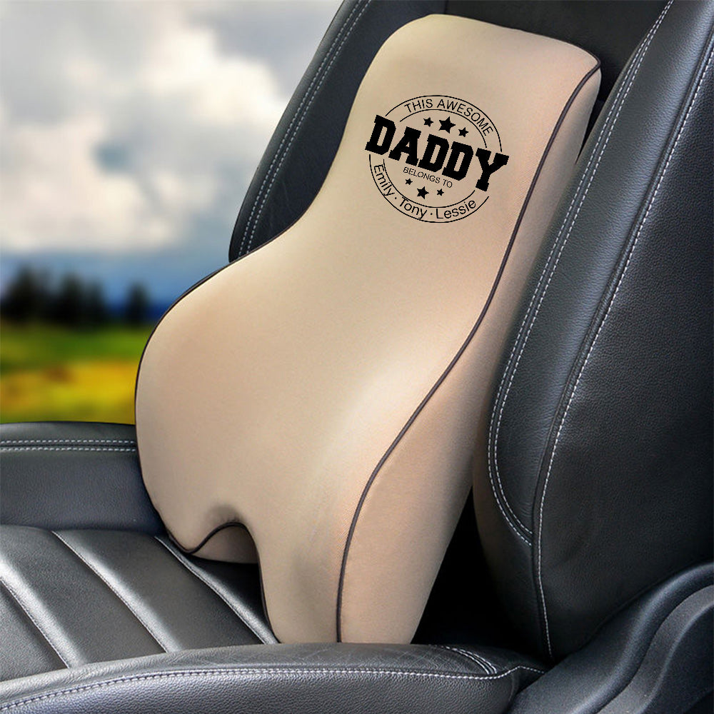 Personalized Lumbar Support Cushion for Car and Headrest Neck Pillow Kit, Happy Father's Day, Custom For Cars, Ergonomically Design for Car Seat, Car Accessories, Gift for Daddy - Delicate Leather