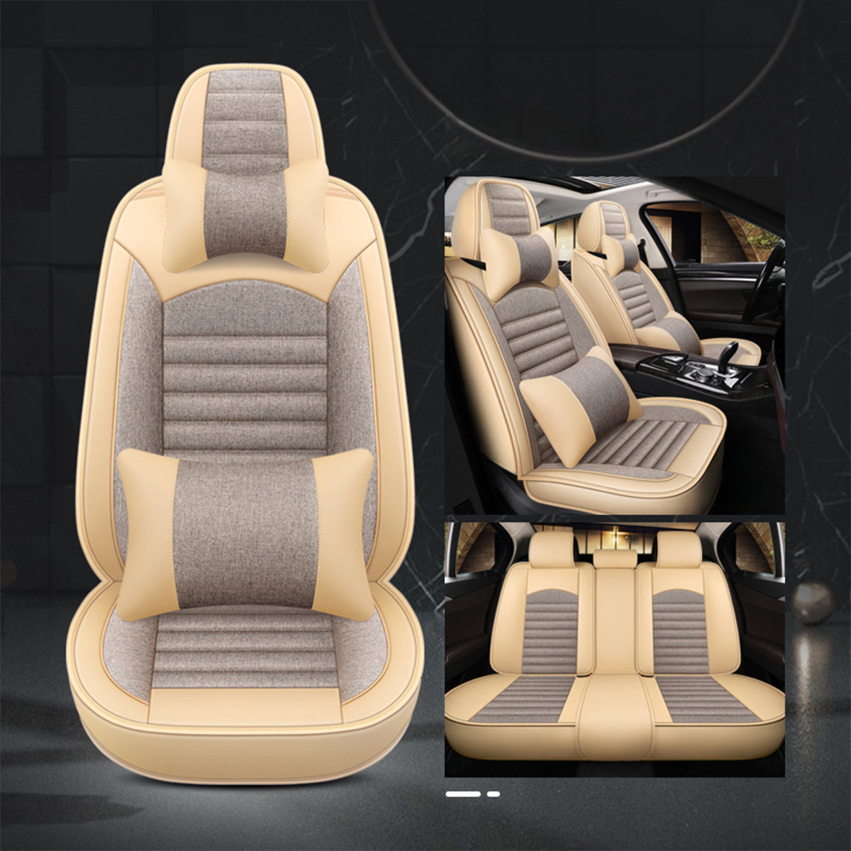 Customized Breathable Auto 9pcs Leather Seat Covers - Universal Full Set Luxury Car Seat Covers, Custom For Your Cars - Delicate Leather