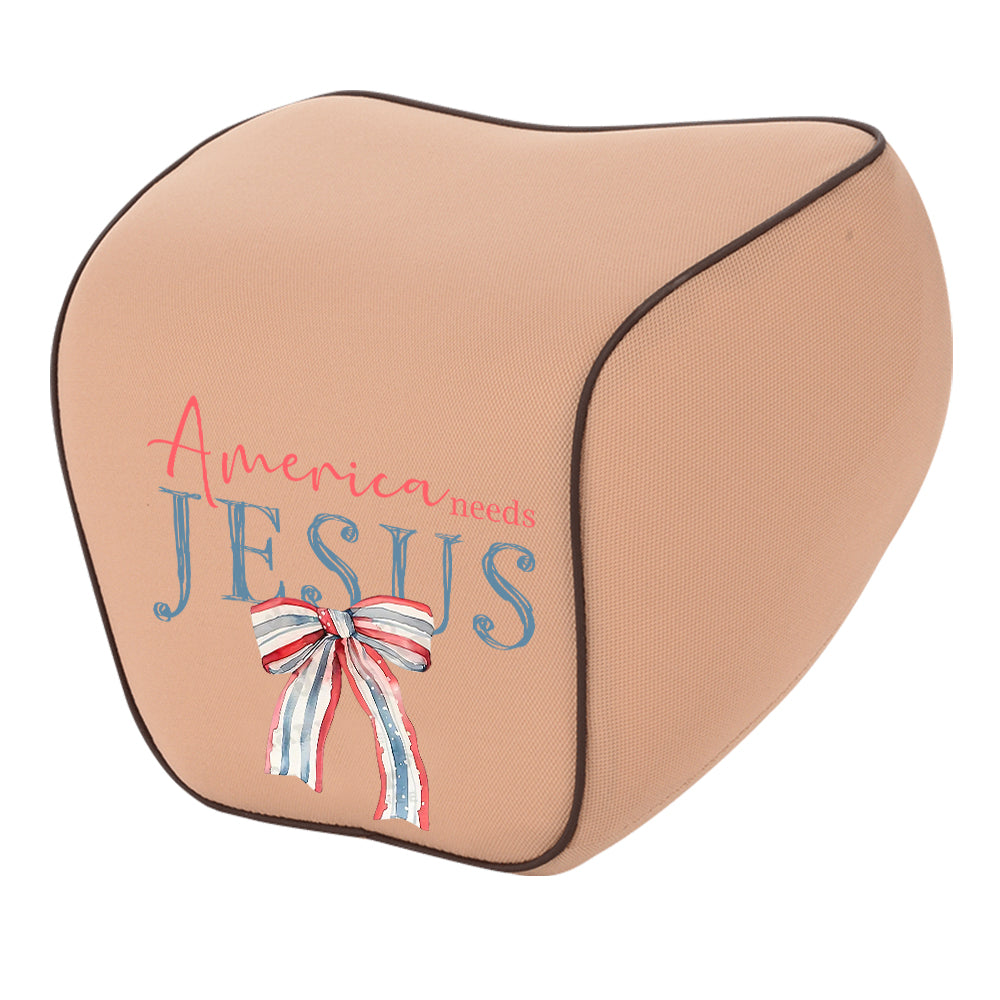 America Needs Jesus Lumbar Support Cushion for Car and Headrest Neck Pillow Kit, Custom For Cars, Ergonomically Design for Car Seat, Car Accessories, 4th of July 04 - Delicate Leather