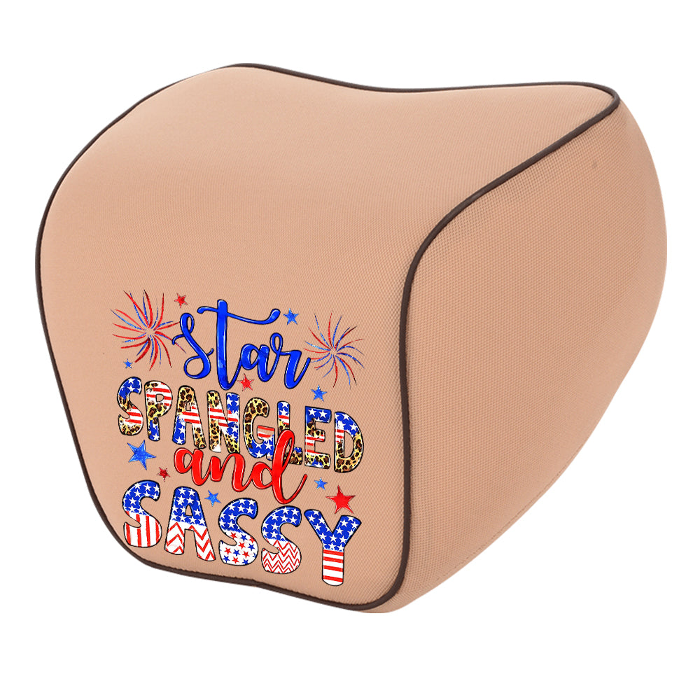 Star Spangled And Sassy Lumbar Support Cushion for Car and Headrest Neck Pillow Kit, Custom For Cars, Ergonomically Design for Car Seat, Car Accessories, 4th of July 06 - Delicate Leather