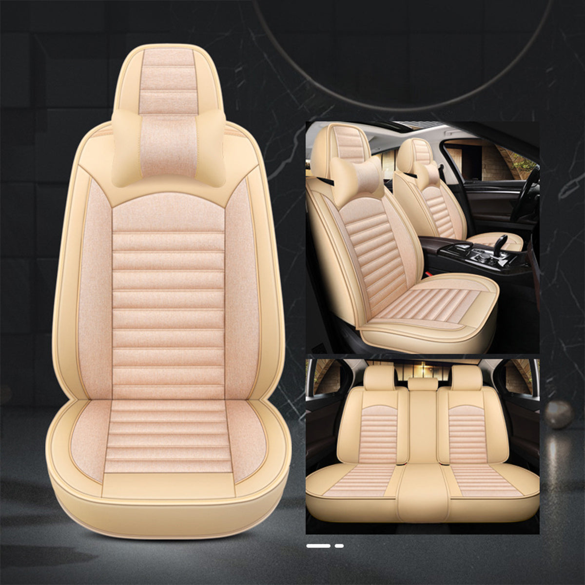 Customized Breathable Auto 9pcs Leather Seat Covers - Universal Full Set Luxury Car Seat Covers, Custom For Your Cars - Delicate Leather